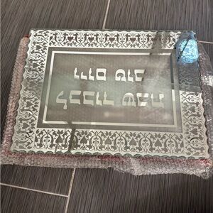 Decorative Glass Challah tray plate with Silver Mirror Intricate Design